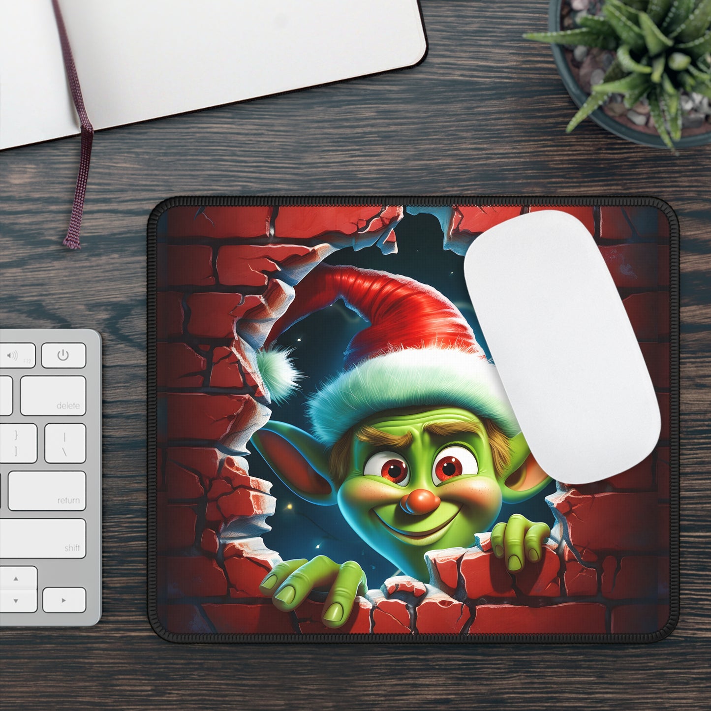 Wall Peeking Holiday Elf Mouse Pad