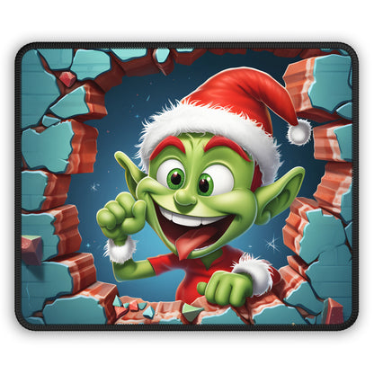 Silly Christmas Goblin Breaking Through the Wall Mouse Pad