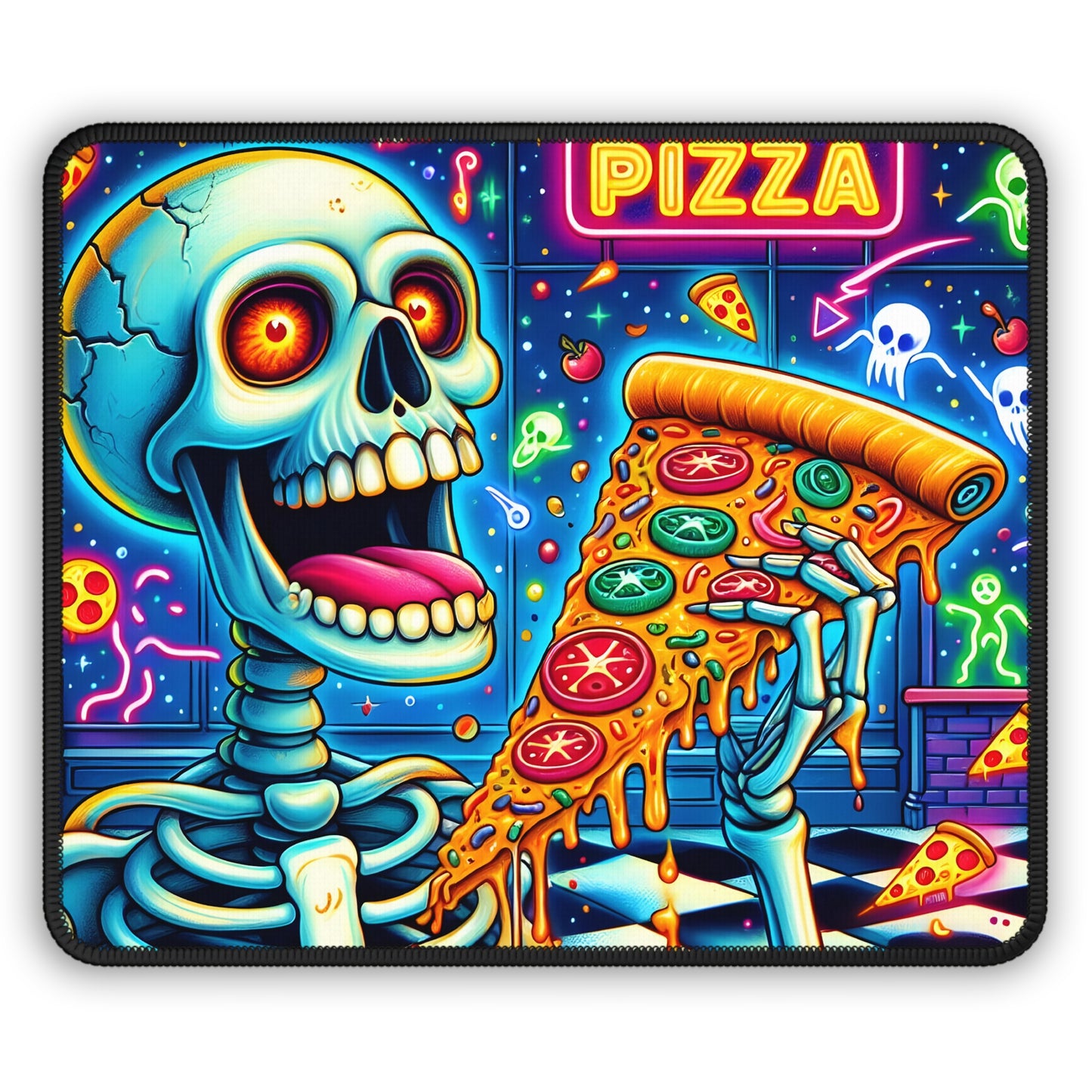 Neon Pizza Skeleton Mouse Pad