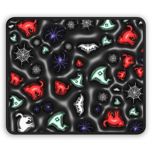 Witchy Cat Chaos Mouse Pad – 9x7 Neoprene Desk Mat with Spiders, Bats, and Halloween Magic