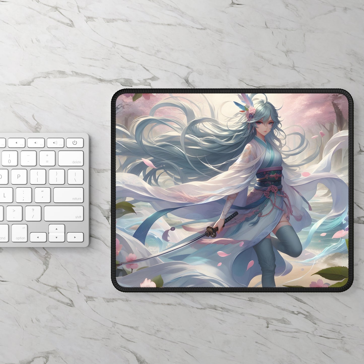 Cherry Blossom Samurai Maiden Mouse Pad