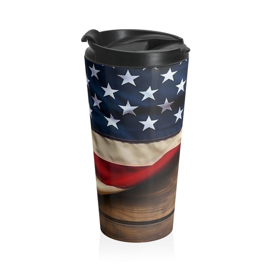American Flag Barrel Travel Mug