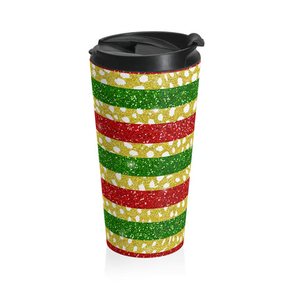 Holiday Glitter Stripes Travel Mug