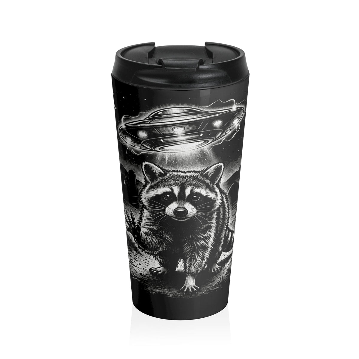 Alien Abduction Raccoon Stainless Steel Travel Mug