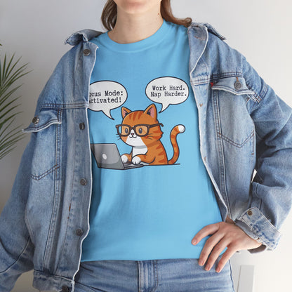 Focus Mode Activated – Work Hard, Nap Harder Cat T-Shirt