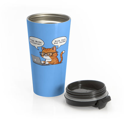 Focus Mode Activated! Funny Cat Stainless Steel Travel Mug (15oz)