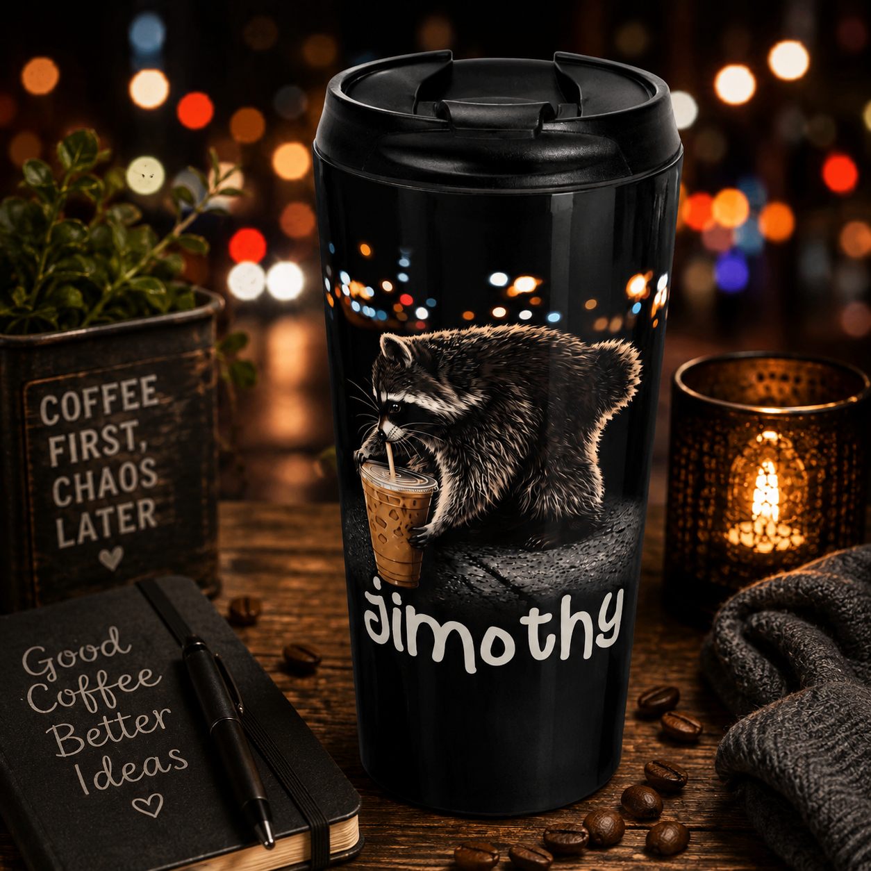 Jimothy the Coffee Bandit Stainless Steel Travel Mug (15oz)