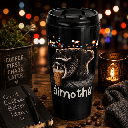Jimothy the Coffee Bandit Stainless Steel Travel Mug (15oz)