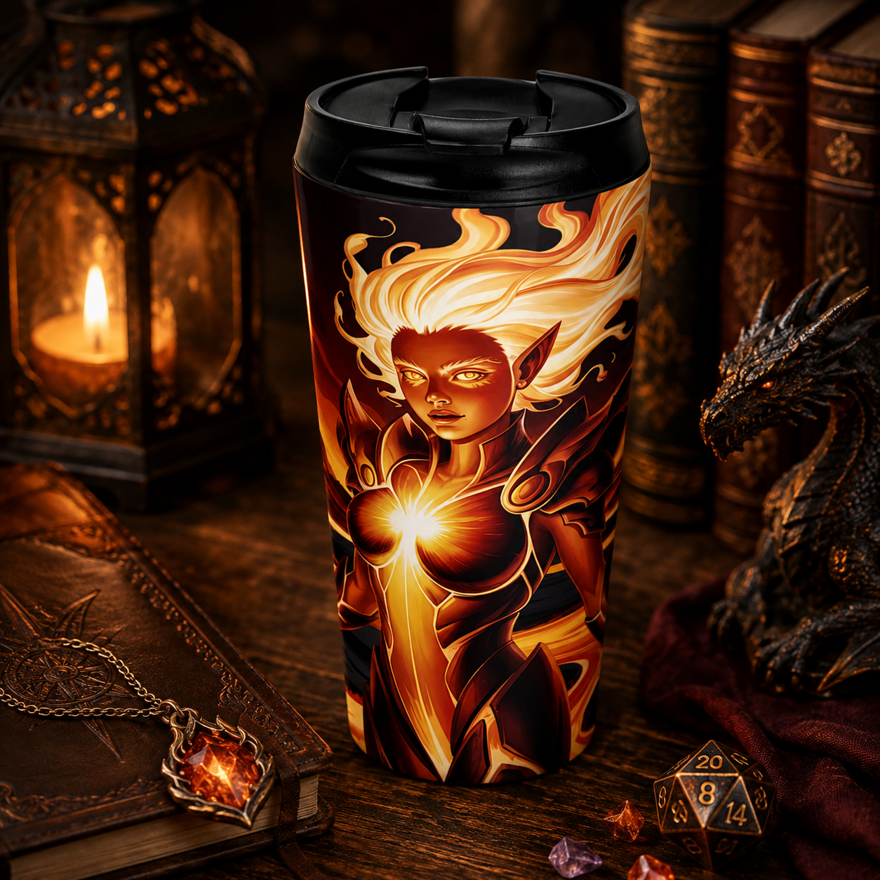 Flameborn Fire Mage Stainless Steel Travel Mug (15oz)