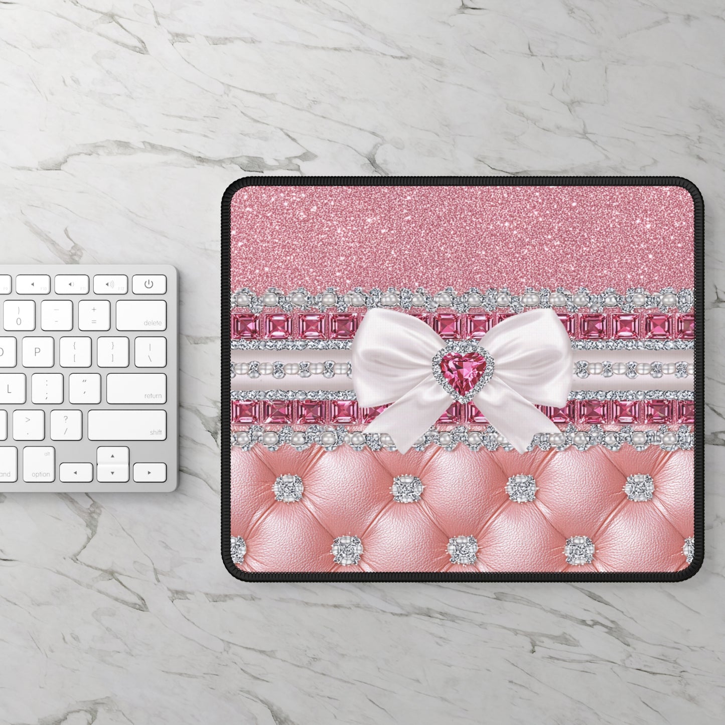 Pink Sparkle Bow Mouse Pad