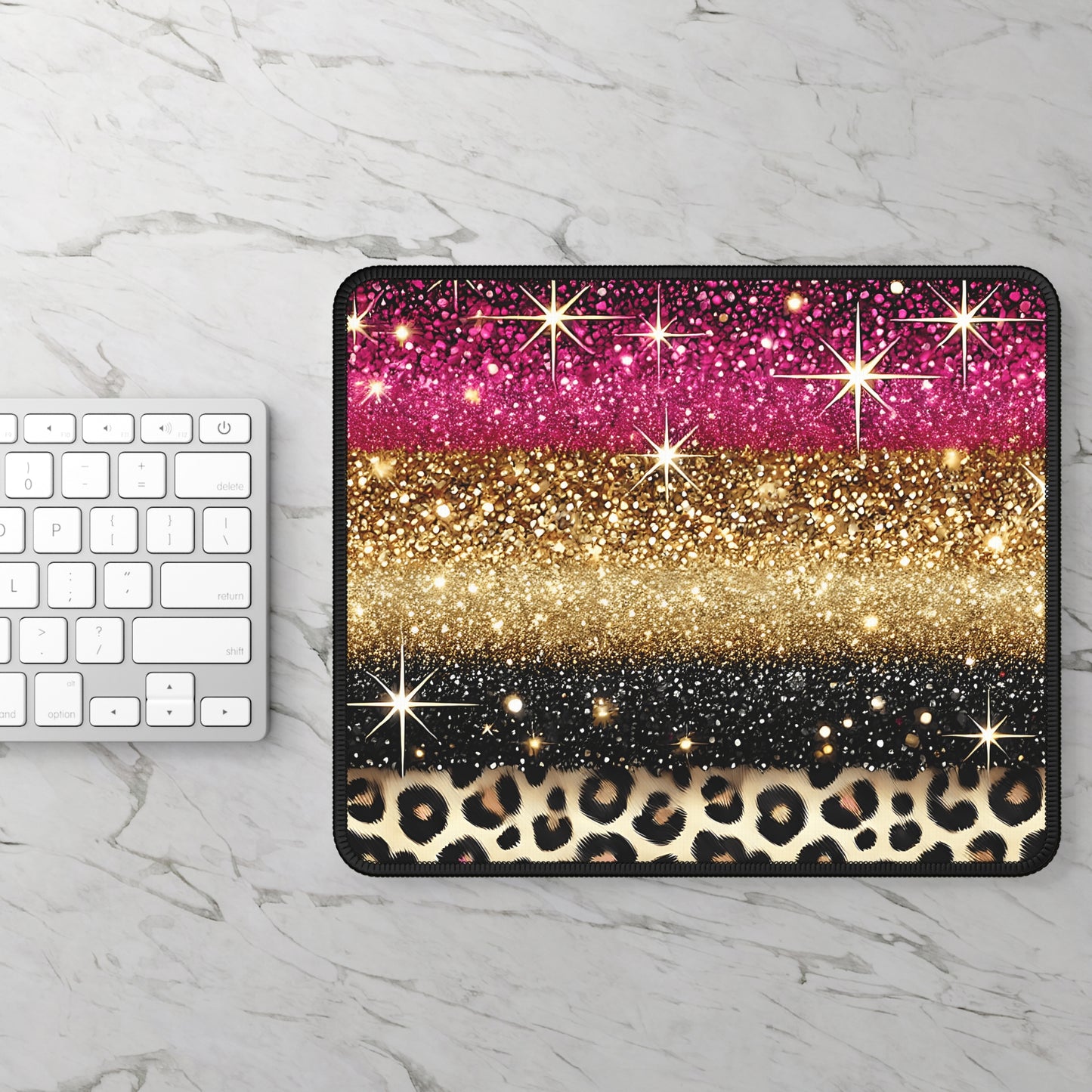 Pink & Gold Glitter Leopard Mouse Pad