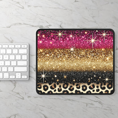 Pink & Gold Glitter Leopard Mouse Pad