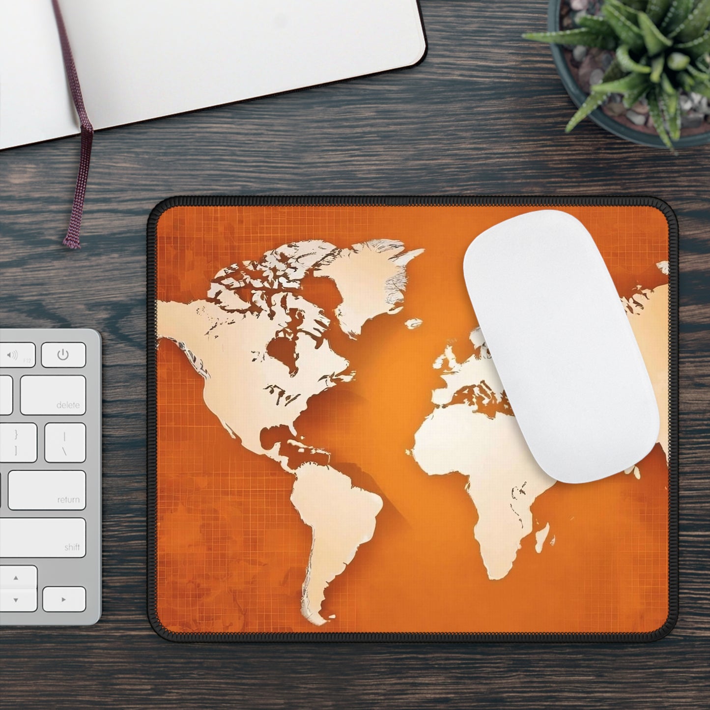 Orange World Map Mouse Pad