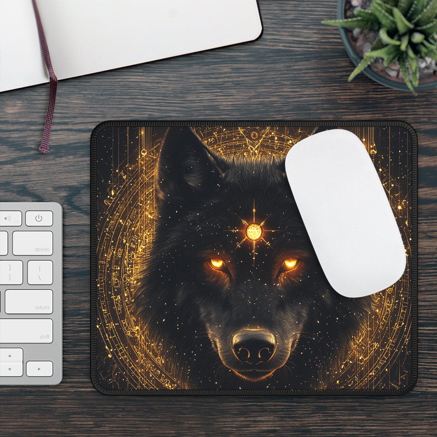 Celestial Wolf Guardian Mouse Pad
