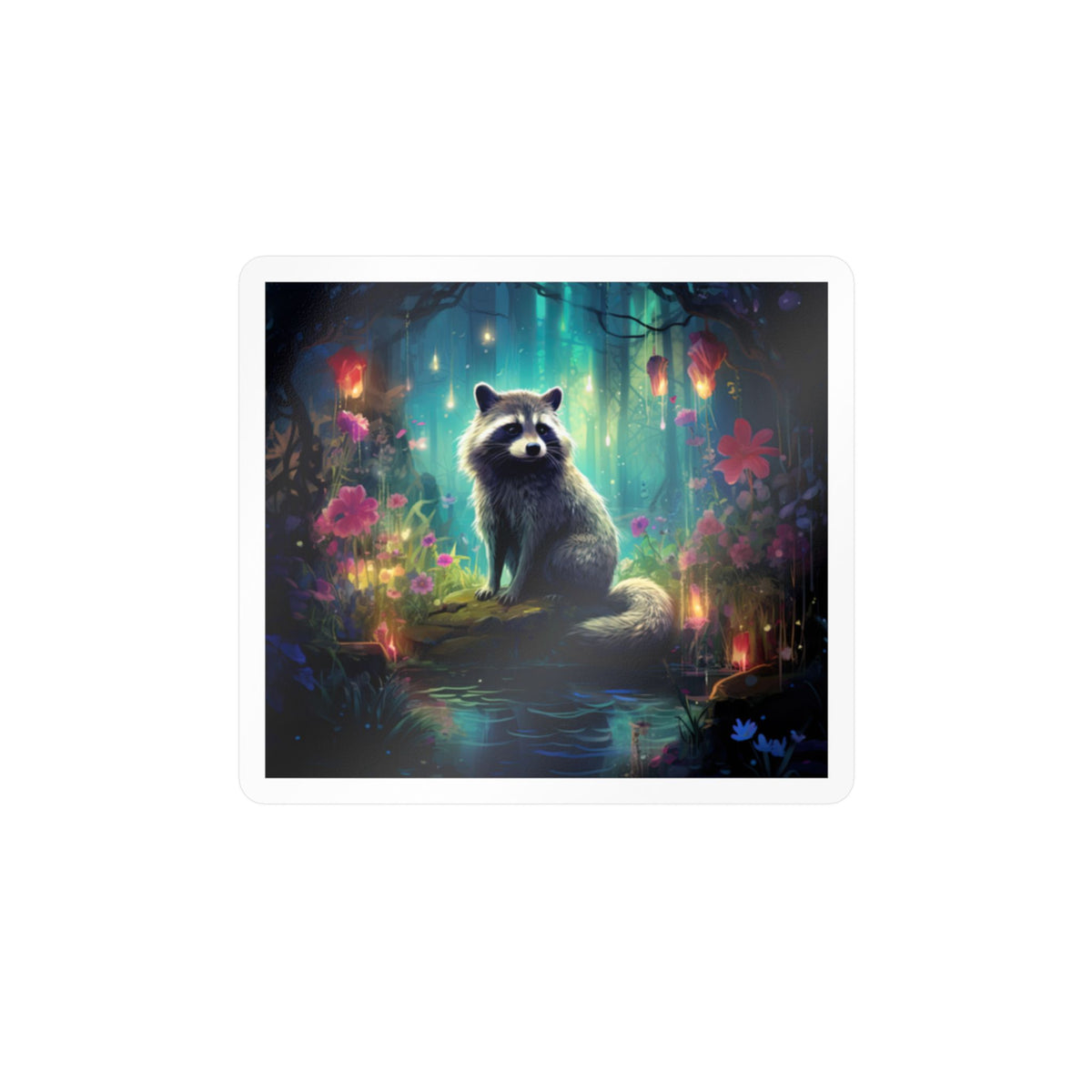 Enchanted Raccoon Forest Kiss-Cut Vinyl Sticker
