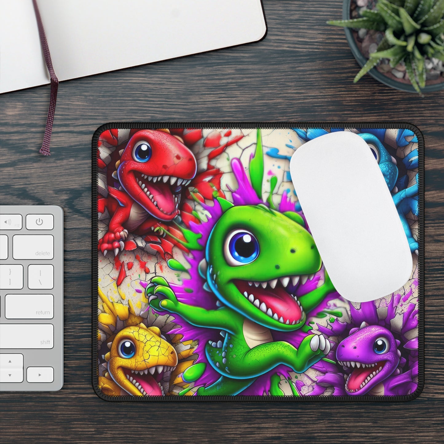 Rainbow Dino Chaos Mouse Pad