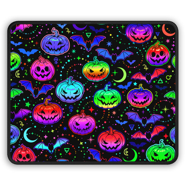 Neon Pumpkin Party Gaming Mouse Pad – 9x7 Neoprene Desk Mat for Gamers and Halloween Lovers