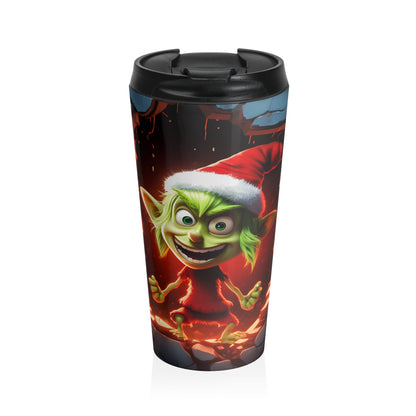 Mischievous Christmas Elf Stainless Steel Travel Mug