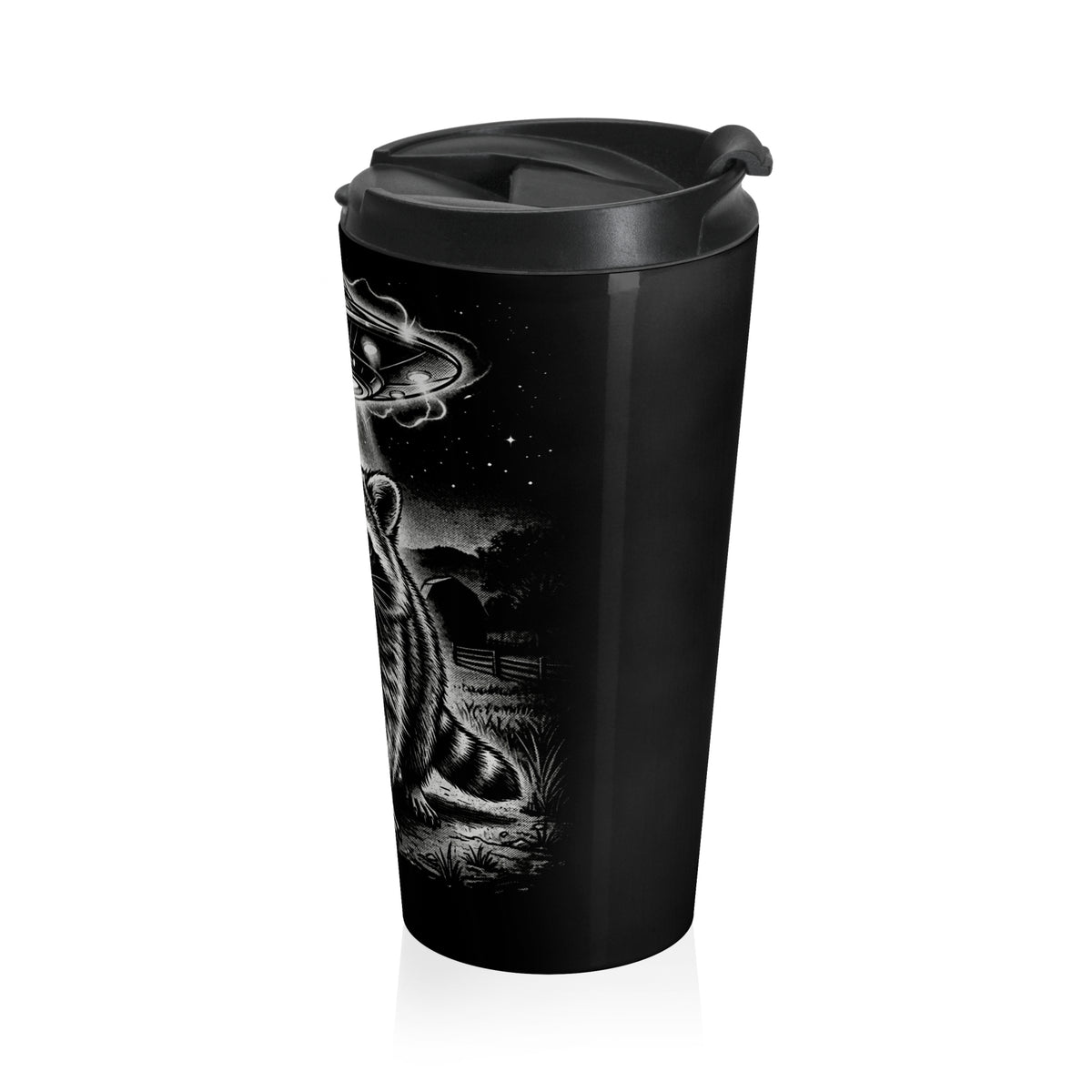 Alien Abduction Raccoon Stainless Steel Travel Mug