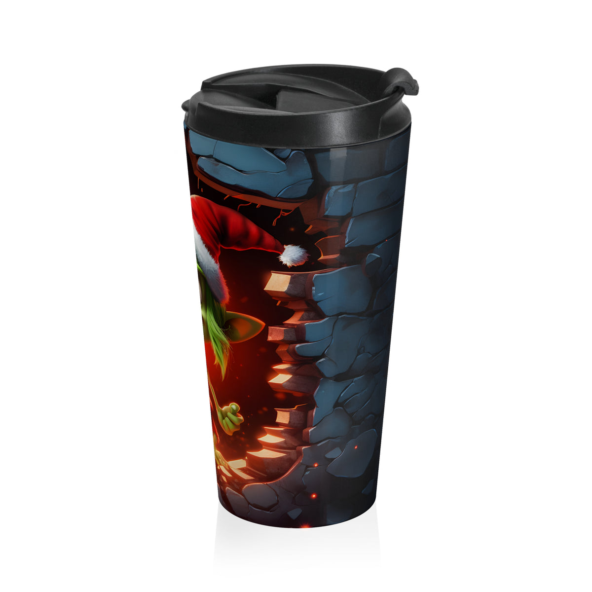 Mischievous Christmas Elf Stainless Steel Travel Mug
