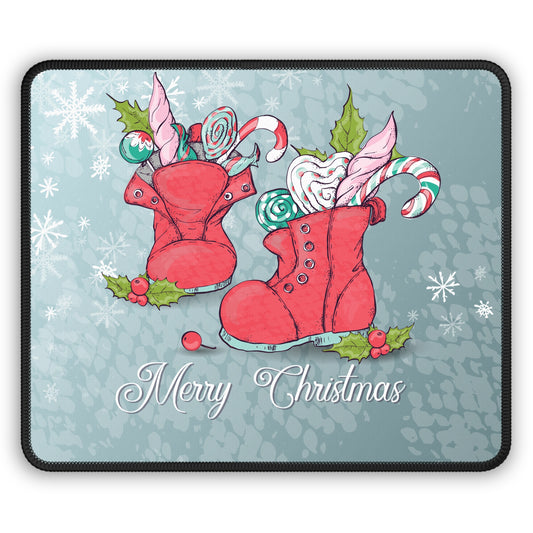 Merry Christmas Boots Mouse Pad – 9x7 Neoprene Desk Mat with Festive Candy Design