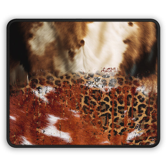 Wild Terrain Mouse Pad – 9x7 Neoprene Desk Mat with Cowhide and Leopard Print Fusion Design