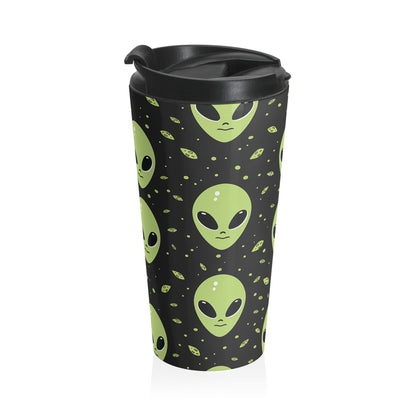 UFO Alien Pattern Stainless Steel Travel Mug – 15oz