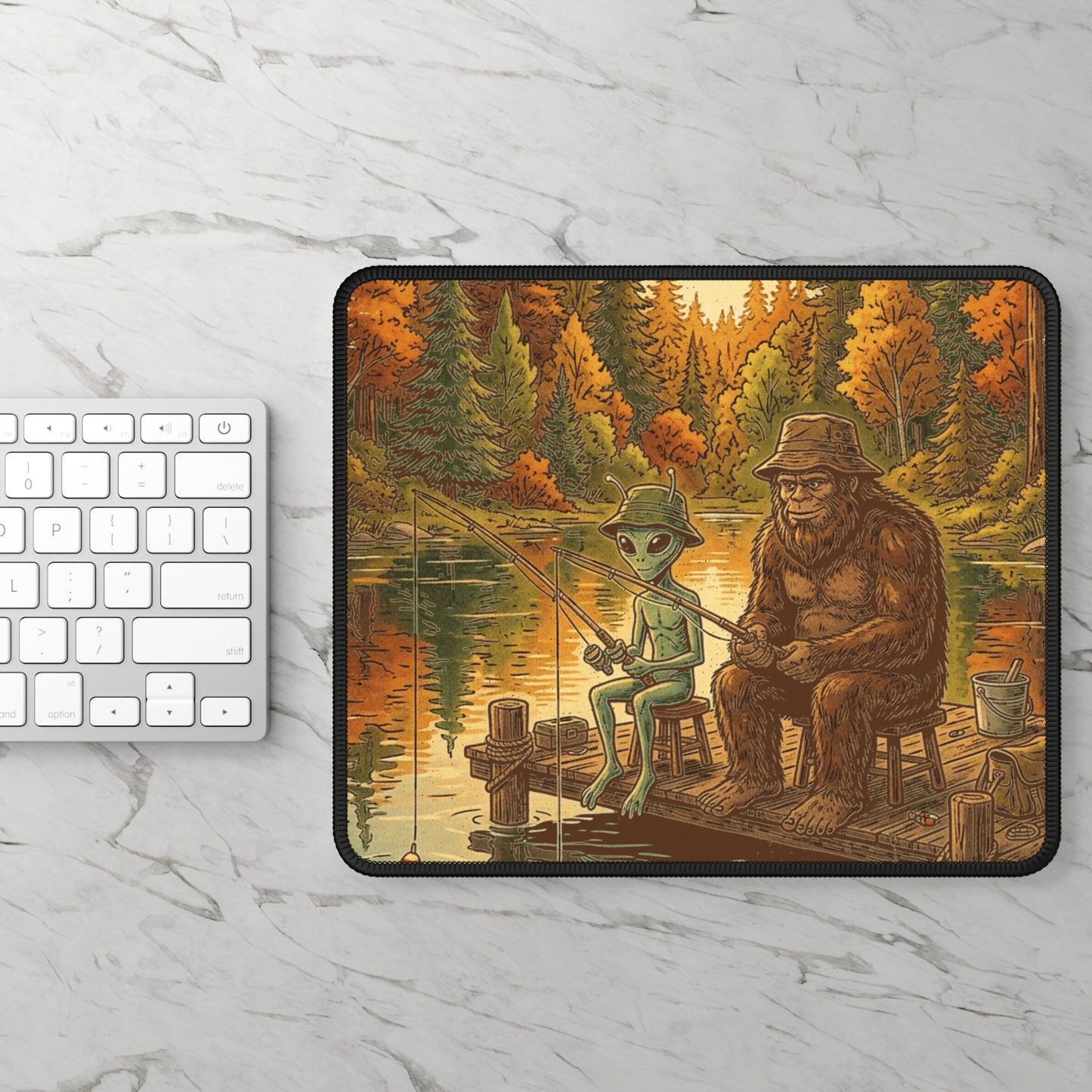 Bigfoot & Alien Fishing Mouse Pad