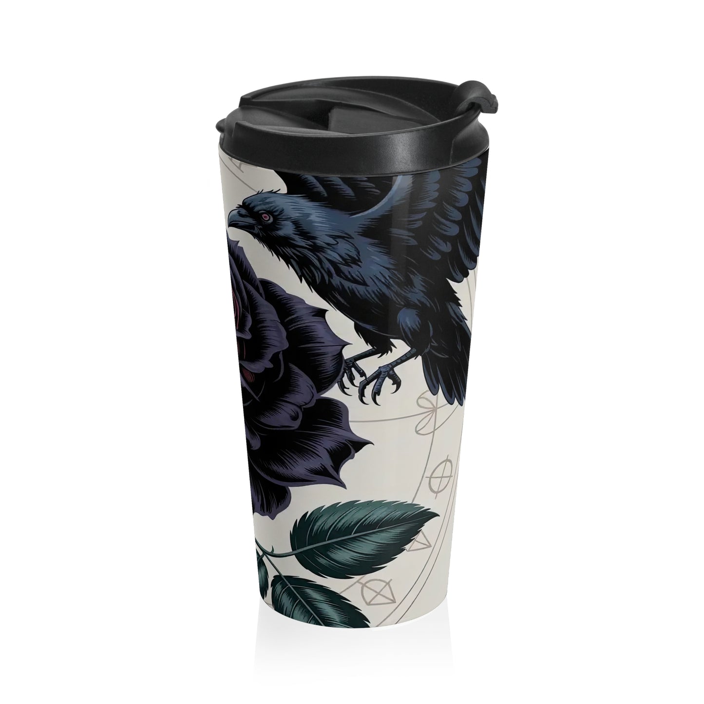 Gothic Black Rose & Raven Stainless Steel Travel Mug (15oz)