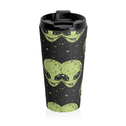 Galactic Alien Pattern Stainless Steel Travel Mug – 15oz
