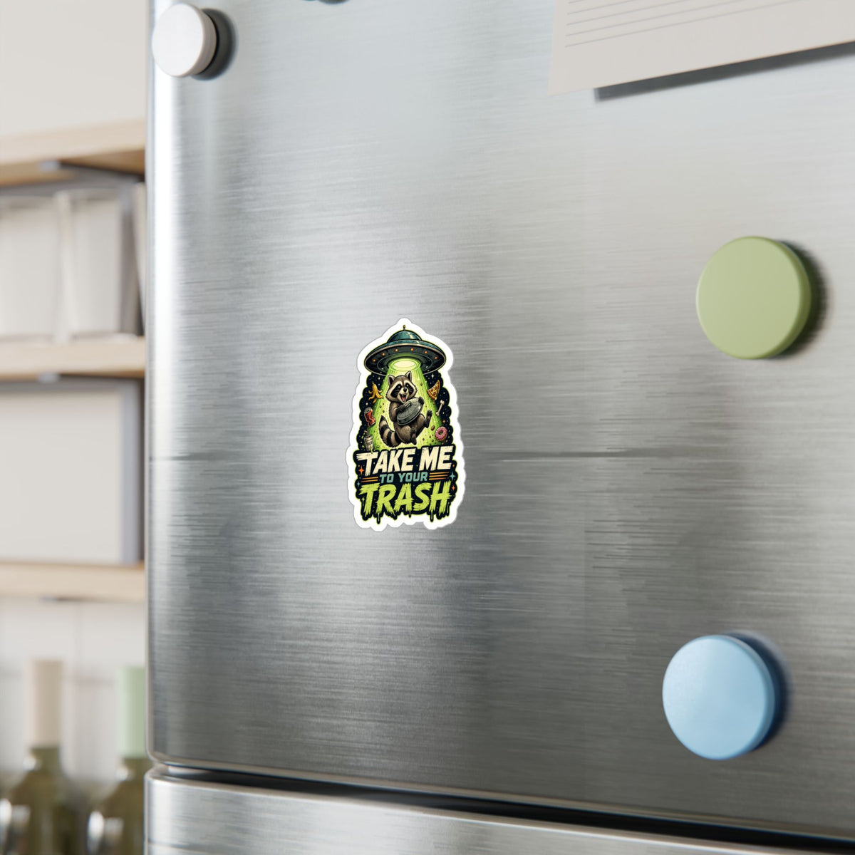 Take Me to Your Trash Raccoon UFO Kiss-Cut Vinyl Sticker