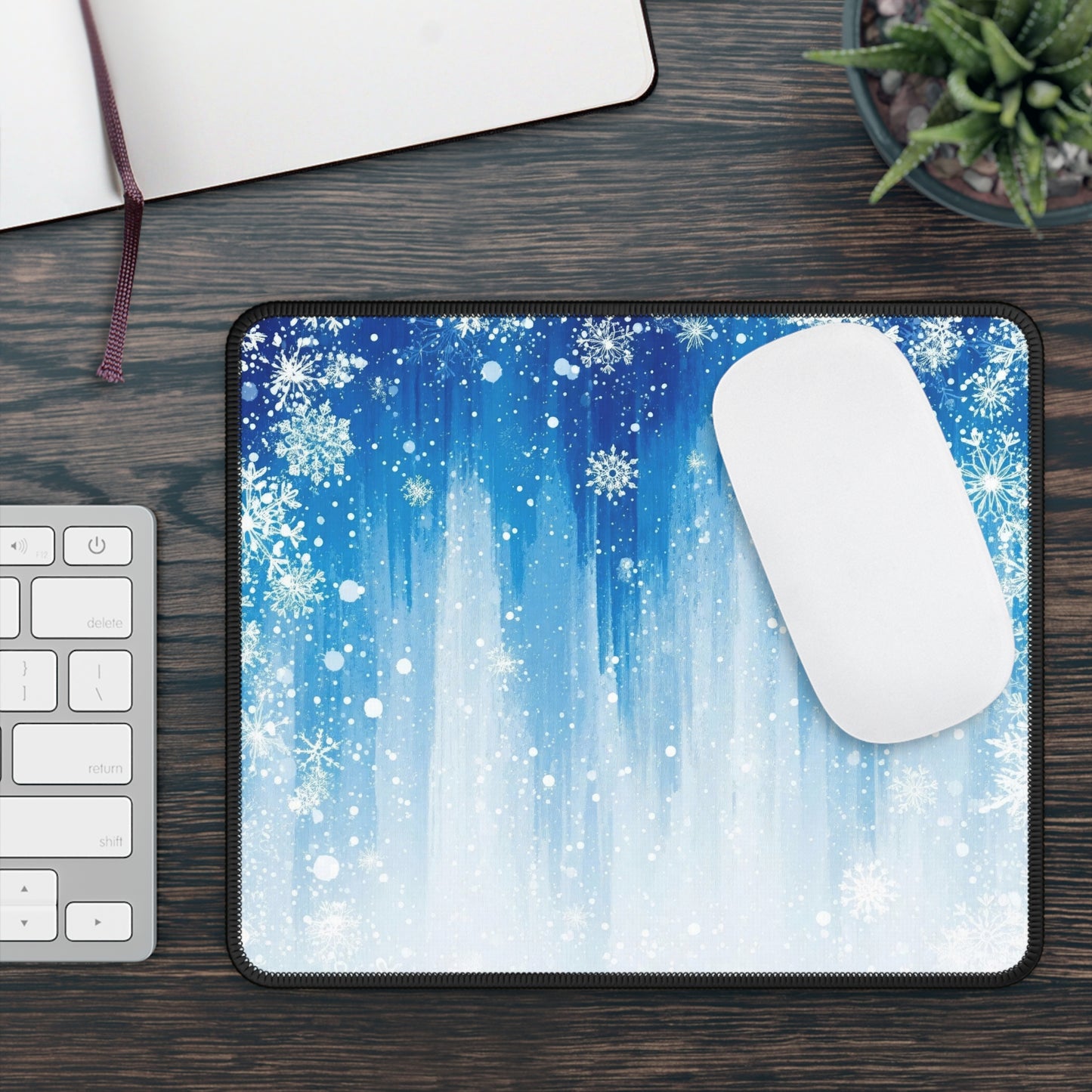 Winter Snowfall Watercolor Mouse Pad