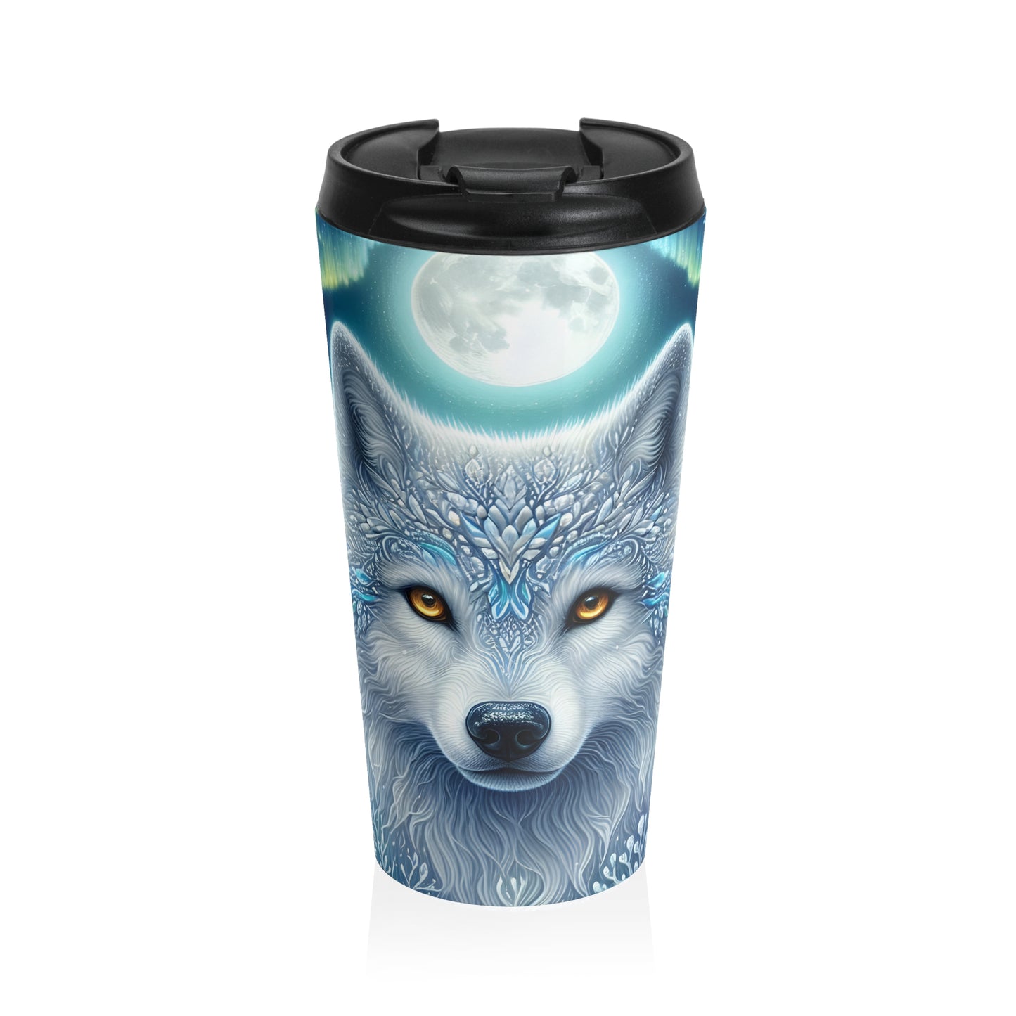 Moonlit Ice Wolf Travel Mug