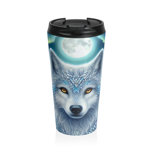Moonlit Ice Wolf Travel Mug