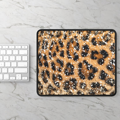 Golden Leopard Luxe Mouse Pad – 9x7 Neoprene Desk Mat with Glitter and Animal Print Design