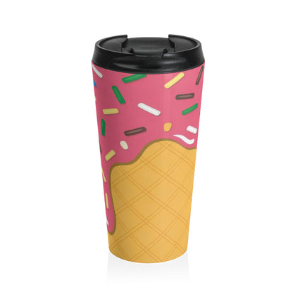 Pink Sprinkle Drip Waffle Cone Stainless Steel Travel Mug