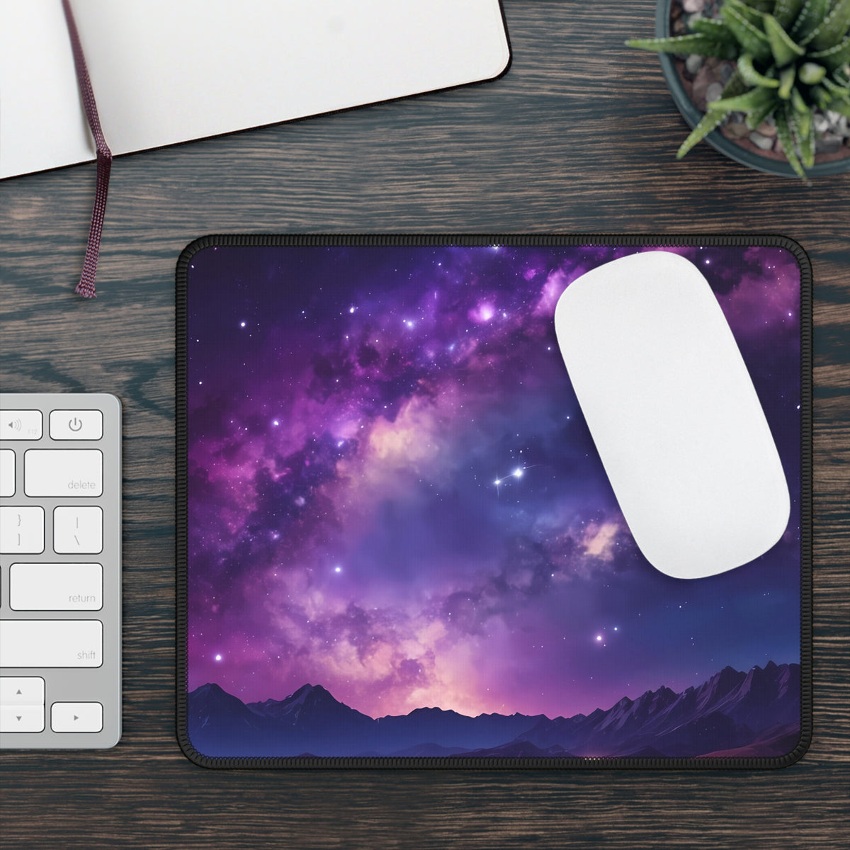 Purple Starry Mountain Mouse Pad
