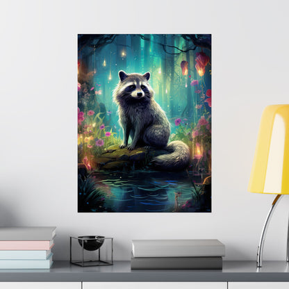 Moonlit Raccoon Enchanted Forest Matte Poster