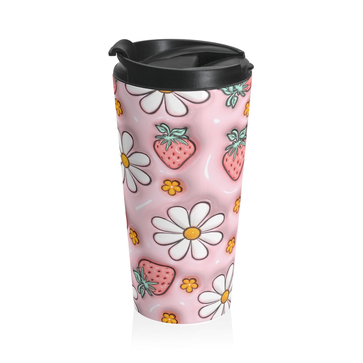 Strawberry Daisy Dream Stainless Steel Travel Mug