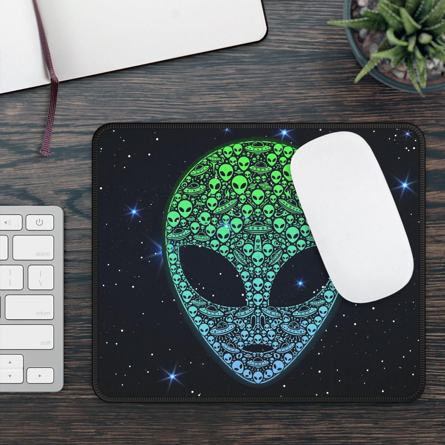 Cosmic Alien Face Mouse Pad