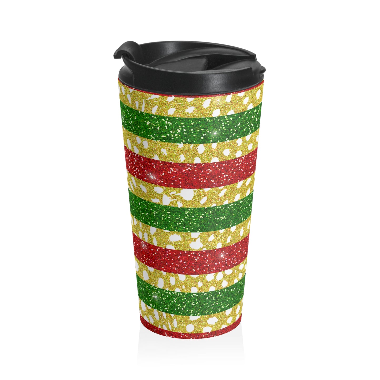 Holiday Glitter Stripes Travel Mug