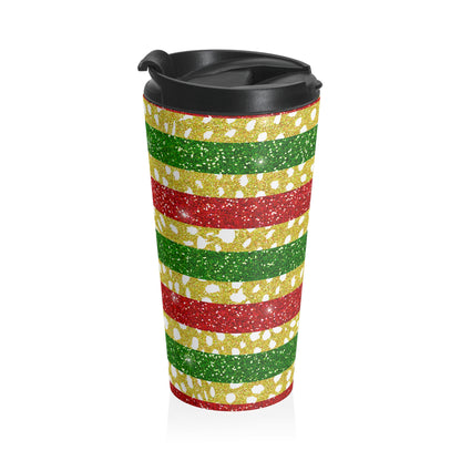 Holiday Glitter Stripes Travel Mug