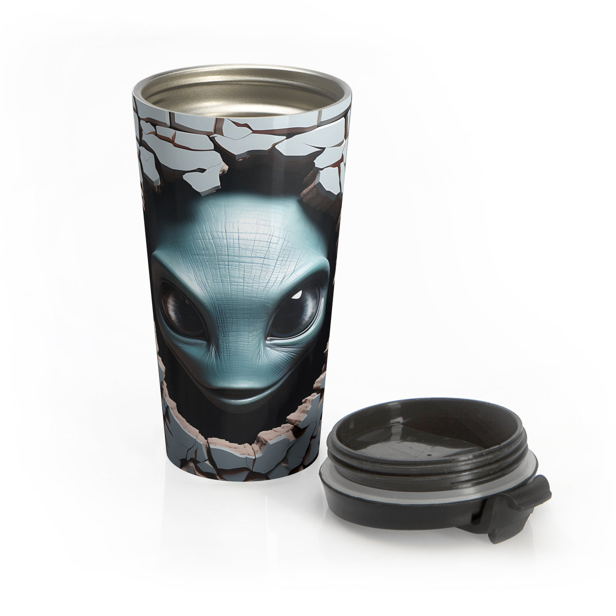 Alien Breaking Through Stainless Steel Travel Mug