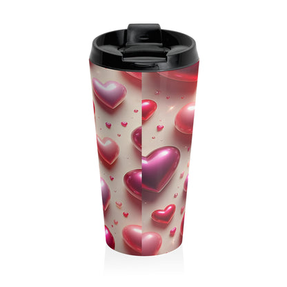Love Bubbles Pink Heart Stainless Steel Travel Mug