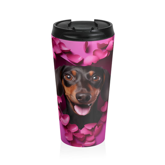 Pink Heart Dachshund Travel Mug