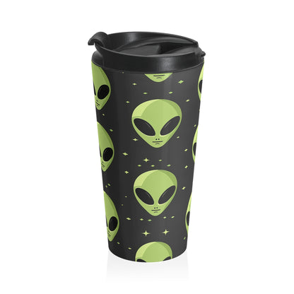 Neon Alien Head Stainless Steel Travel Mug – 15oz