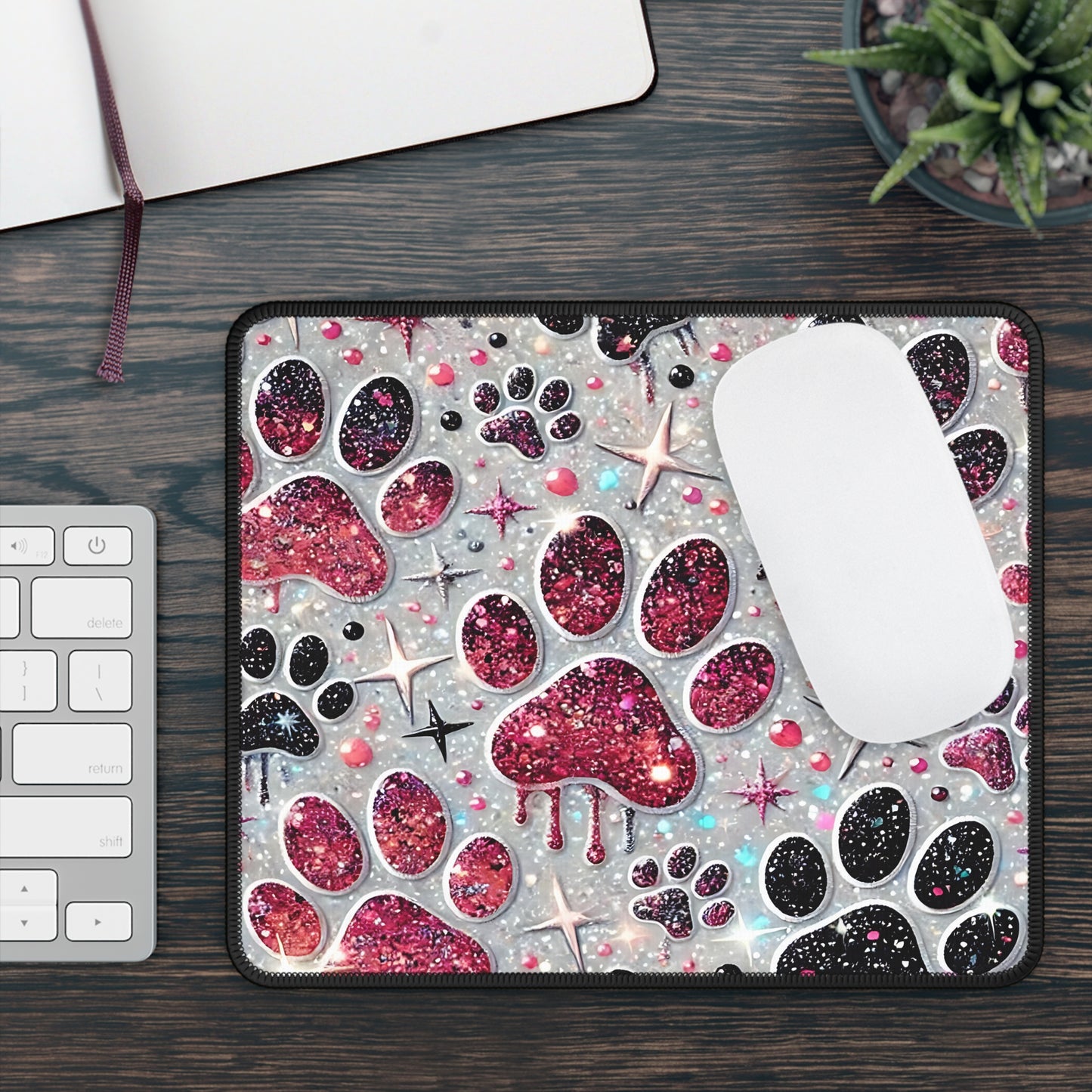 Glitter Paw Prints Mouse Pad