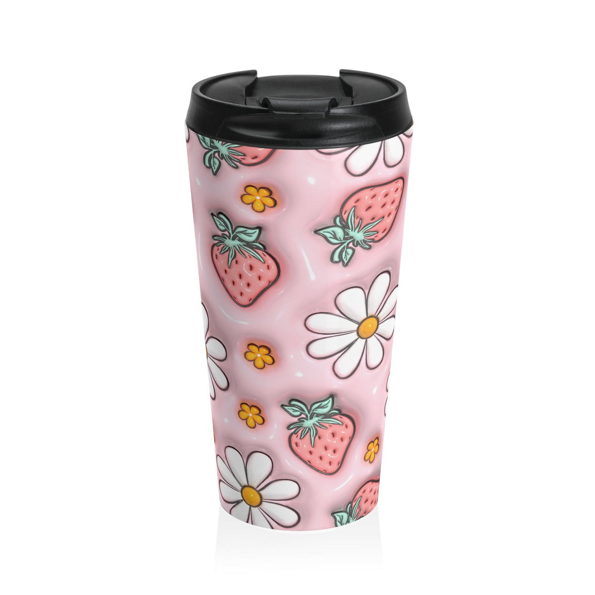Strawberry Daisy Dream Stainless Steel Travel Mug