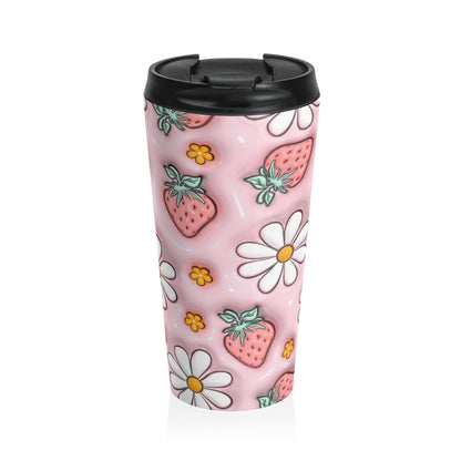 Strawberry Daisy Dream Stainless Steel Travel Mug