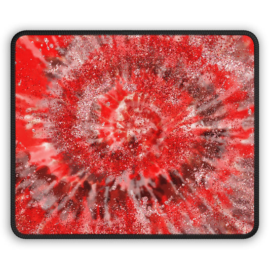Red Tie-Dye Glitter Mouse Pad – 9x7 Neoprene Desk Mat with Sparkling Spiral Design